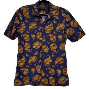 Rare Rabbit Blue Orange Paisley Wave Button Down Shirt Mens M Short Sleeve